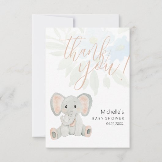 Schattigee Blush Olifant Waterverf Illustratie Bedankkaart (Voorkant)