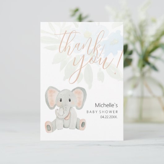Schattigee Blush Olifant Waterverf Illustratie Bedankkaart (Staand voorkant)