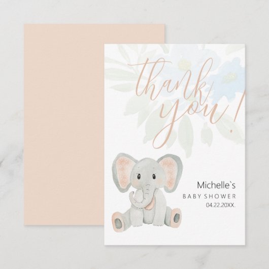 Schattigee Blush Olifant Waterverf Illustratie Bedankkaart (Voorkant / Achterkant)