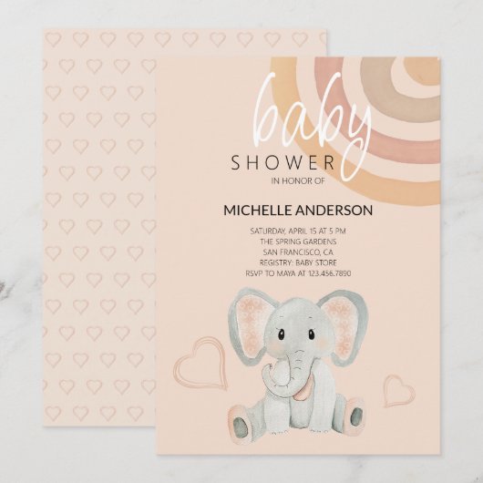 Schattigee Blush Olifant Waterverf Illustratie Kaart (Voorkant / Achterkant)