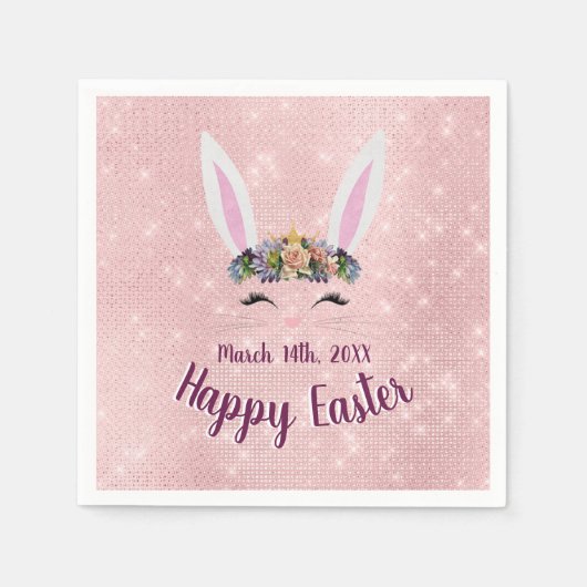 Schattigee Blush Pink Happy Easter Bunny Servetten (Voorkant)