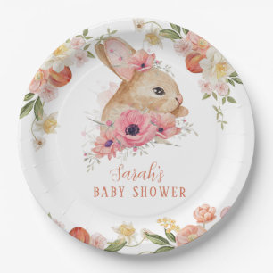 Schattigee Blush Roze Bloemen Bunny Baby shower Pa Papieren Bordje