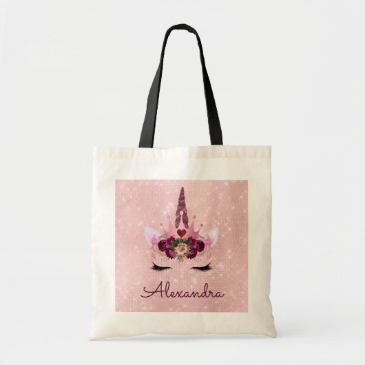 Schattigee Blush Roze Eenhoorn Monogram Naam Tote Bag (Voorkant)