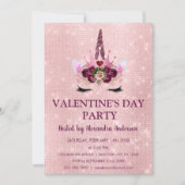 Schattigee Blush Roze Eenhoorn Valentijnsdag Party Kaart (Voorkant)