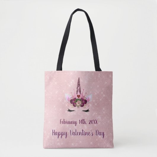 Schattigee Blush Roze Eenhoorn Valentijnsdag Party Tote Bag (Voorkant)