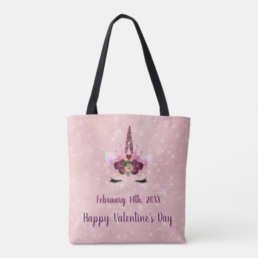 Schattigee Blush Roze Eenhoorn Valentijnsdag Party Tote Bag (Achterkant)