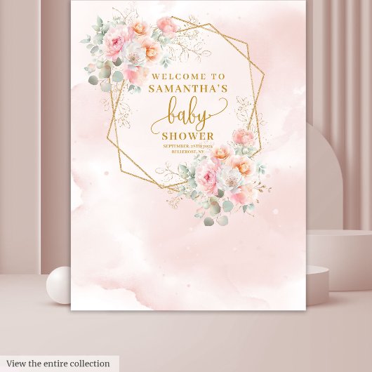 Schattigee blush roze floral baby shower achtergro wandkleed