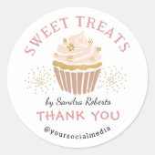Schattigee Blush Roze Gouden Cupcake Bakkerij Dank Ronde Sticker (Voorkant)