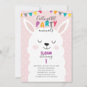 Schattigee Blush Roze Lama Fun Fiesta Verjaardagsf Kaart (Voorkant)