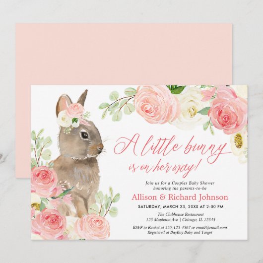 Schattigee Blush roze Paashaas koppels baby shower Kaart (Voorkant / Achterkant)