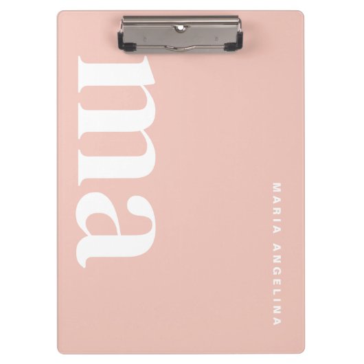 Schattigee Blush Roze School Monogram Naam Klembord (Voorkant)