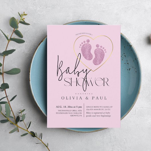 Schattigee Blush Roze Voeten Glitter Baby Meisje D Kaart