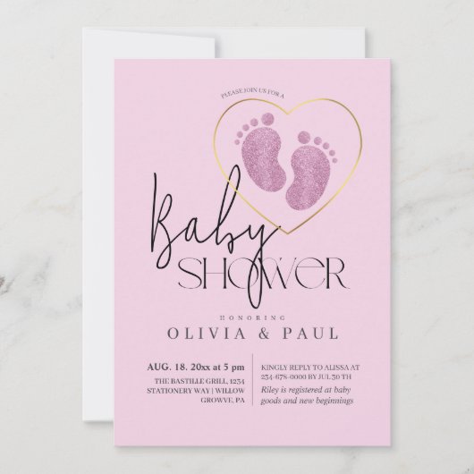 Schattigee Blush Roze Voeten Glitter Baby Meisje D Kaart (Voorkant)