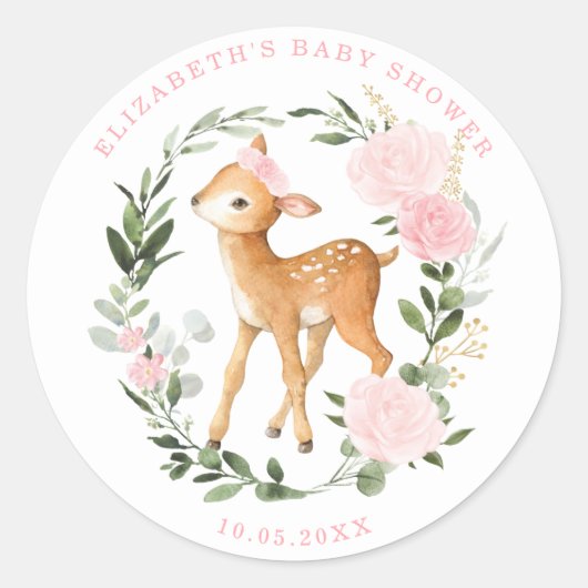 Schattigee Blush Rozen groen bosherten Fawn Baby Ronde Sticker (Voorkant)