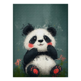 Schattigee Blushing Panda - Digitaal Schilderen Perfect Poster