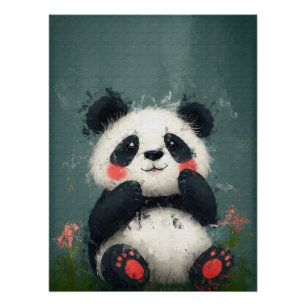 Schattigee Blushing Panda - Digitaal Schilderen Perfect Poster