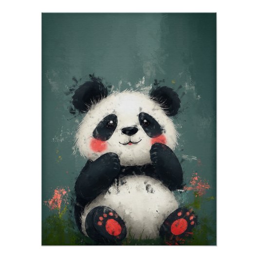 Schattigee Blushing Panda - Digitaal Schilderen Perfect Poster (Voorkant)