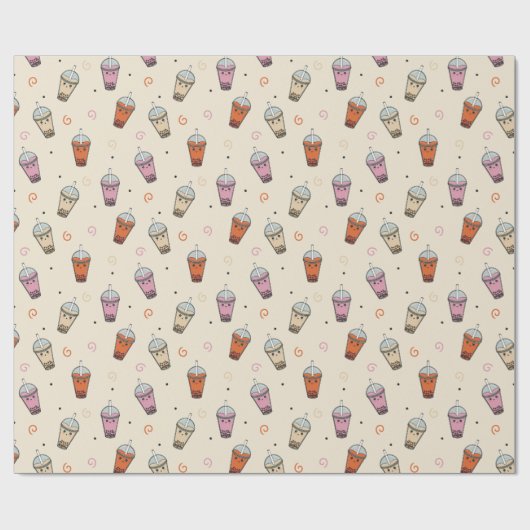 Schattigee Boba Bubble Tea Cadeaupapier (Vlak)