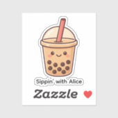 Schattigee Boba Tea Cup Sticker – gepersonaliseerd (Vel)