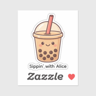 Schattigee Boba Tea Cup Sticker – gepersonaliseerd