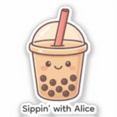 Schattigee Boba Tea Cup Sticker – gepersonaliseerd (Voorkant)