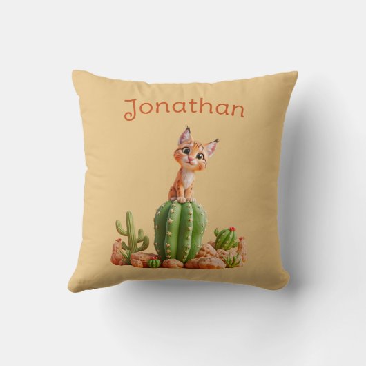 Schattigee Bobcat op cactus Kussen (Achterkant)