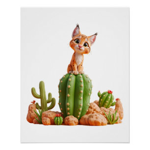 Schattigee Bobcat op cactus Perfect Poster