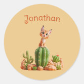 Schattigee Bobcat op cactus Ronde Sticker (Voorkant)