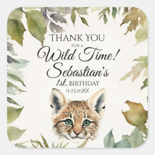 Schattigee Bobcat Woodland Bedankt Verjaardag Vierkante Sticker