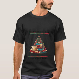 Schattigee Boeken Koffie kerstboom  Library L T-shirt