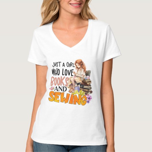 Schattigee boeken naaien woord kunst t-shirt (Voorkant)