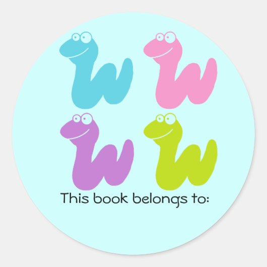 Schattigee boekenworm boekenplaat kwartet Stickers (Voorkant)