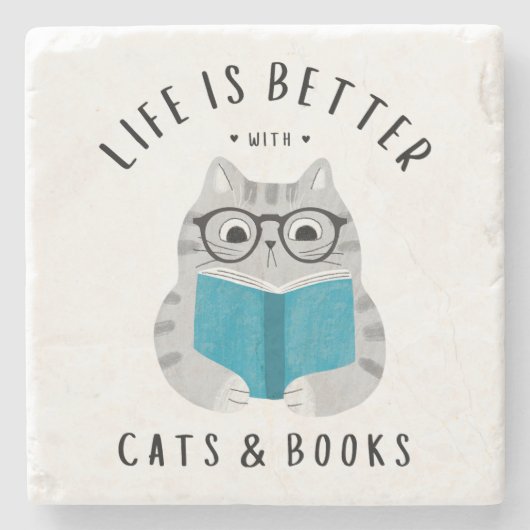 Schattigee boekliefhebber kattenleesboek stenen onderzetter (Voorkant)