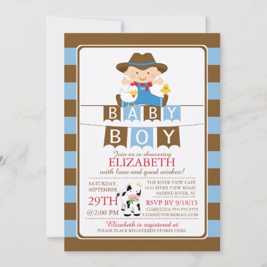 Schattigee Boer Boys Baby shower Uitnodiging (Voorkant)