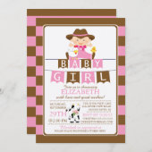 Schattigee Boer Meisjes Baby shower Uitnodiging (Voorkant / Achterkant)