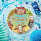 Schattigee Boerderij Dieren Kleurrijke Meisje Jong Papieren Bordje (Feest)