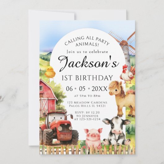 Schattigee Boerderij Dieren Schuur Tractor Verjaar Kaart (Voorkant)