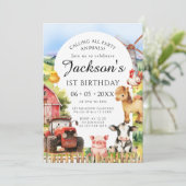 Schattigee Boerderij Dieren Schuur Tractor Verjaar Kaart (Staand voorkant)