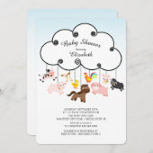 Schattigee Boerderijdieren Baby Douche Uitnodiging (Voorkant / Achterkant)