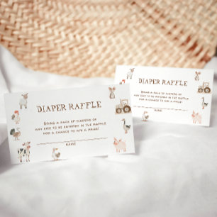 Schattigee Boerderijdieren Baby shower Luier Raffl Informatiekaartje