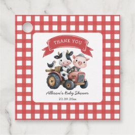 Schattigee boerderijdieren Baby shower rode strepe Bedankjes Labels