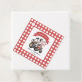 Schattigee boerderijdieren Baby shower rode strepe Bedankjes Labels (In situ)