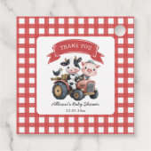 Schattigee boerderijdieren Baby shower rode strepe Bedankjes Labels (Achterkant)