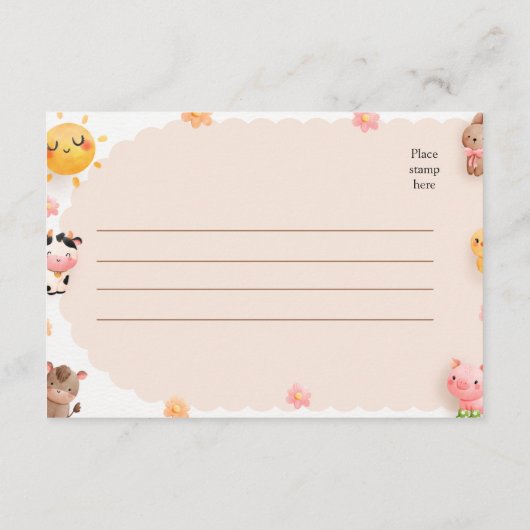 Schattigee Boerderijdieren Baby shower RSVP Reacti Informatiekaartje (Achterkant)