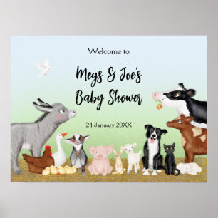 Schattigee boerderijdieren baby shower welkomstbor poster