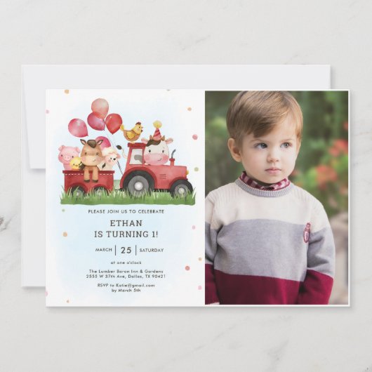 Schattigee Boerderijdieren Barnyard 1e Verjaardag  Kaart (Voorkant)