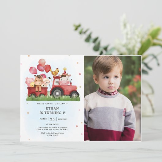 Schattigee Boerderijdieren Barnyard 1e Verjaardag  Kaart (Staand voorkant)