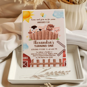 Schattigee Boerderijdieren Barnyard 1e Verjaardags Kaart