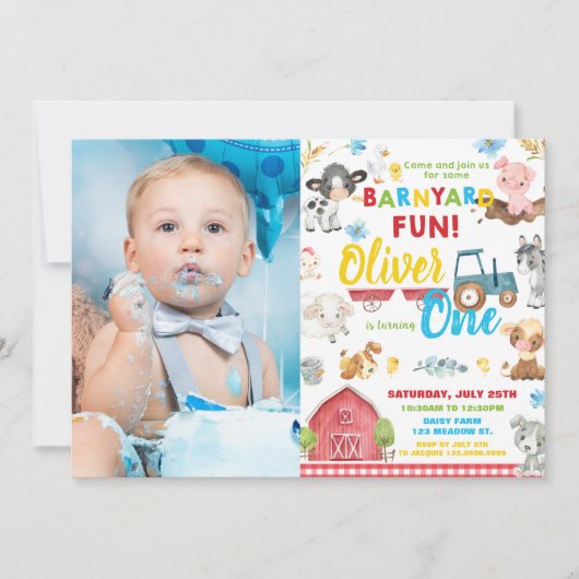 Schattigee Boerderijdieren Barnyard 1st Birthday O Kaart (Voorkant)