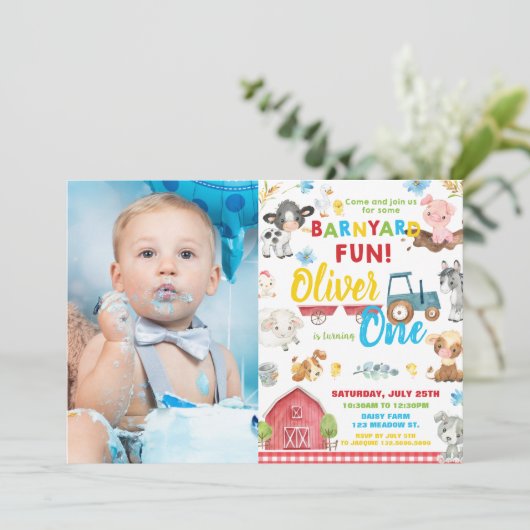 Schattigee Boerderijdieren Barnyard 1st Birthday O Kaart (Staand voorkant)